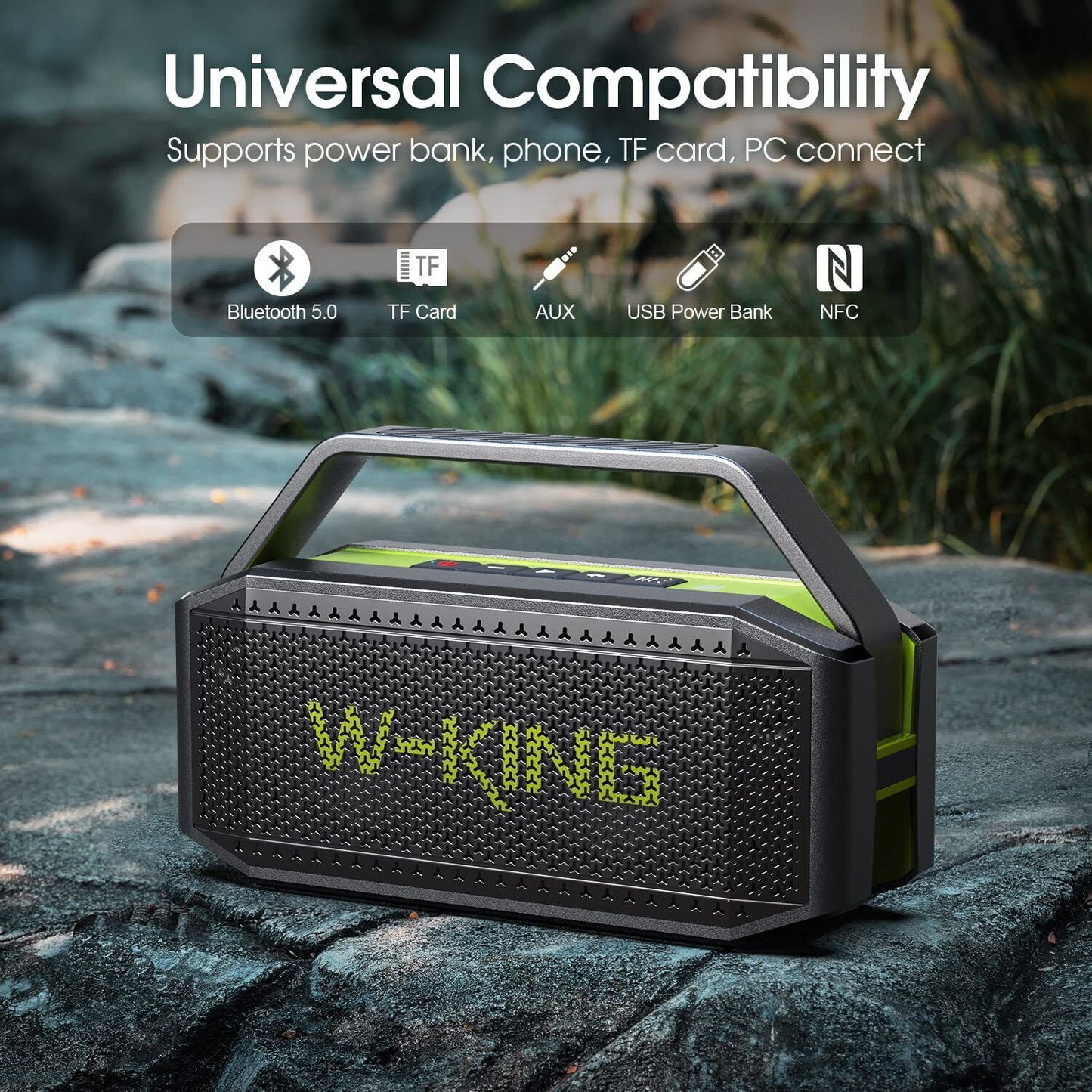 W-KING Portable Loud Bluetooth Speakers with Subwoofer, (100W Peak) 60W Outdo...