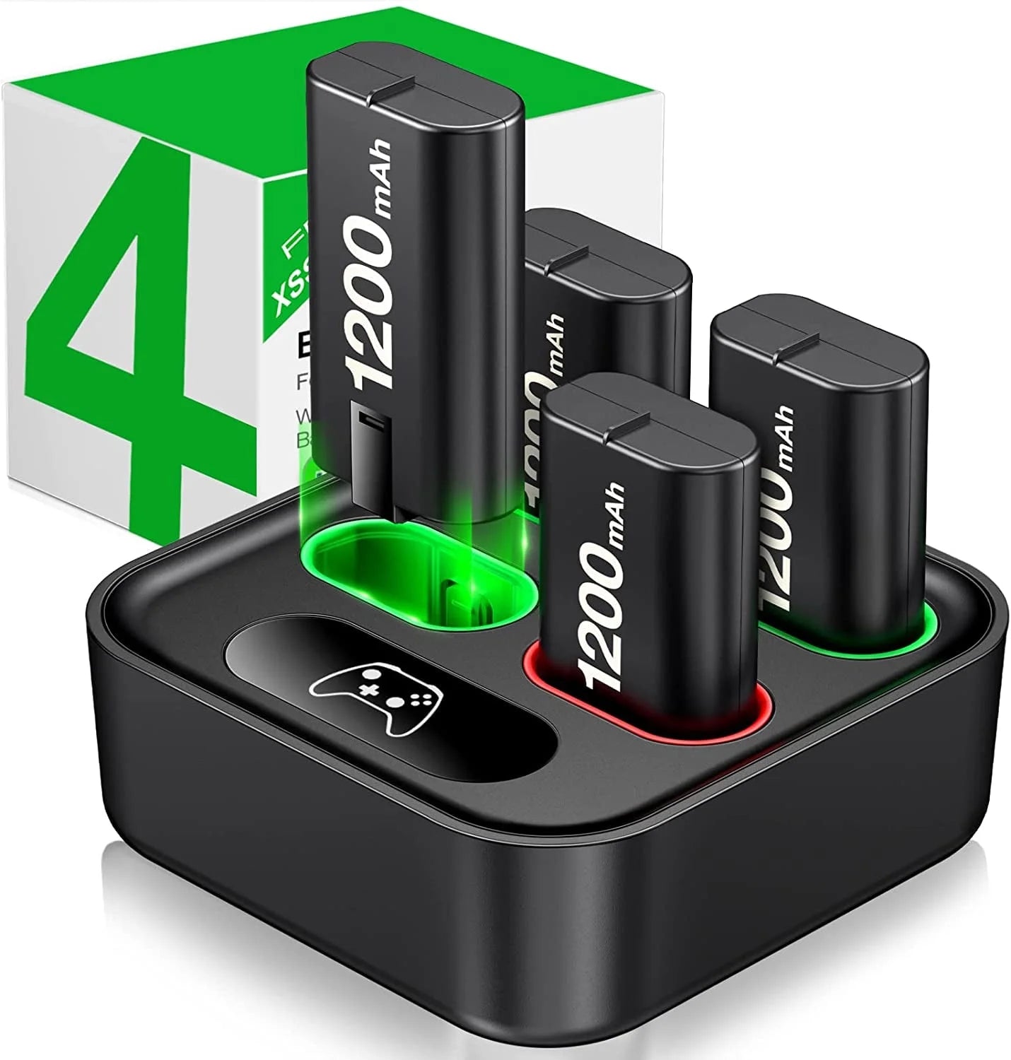 Xbox Controller Battery Pack and Charger, 4 X 1200 Mah(2800Mwh), Black