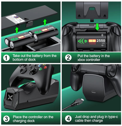 Xbox Controller Charger with 2*2550Mah Rechargeable Battery Packs,Xbox Charging Station for Xbox One,Xbox Series, Black