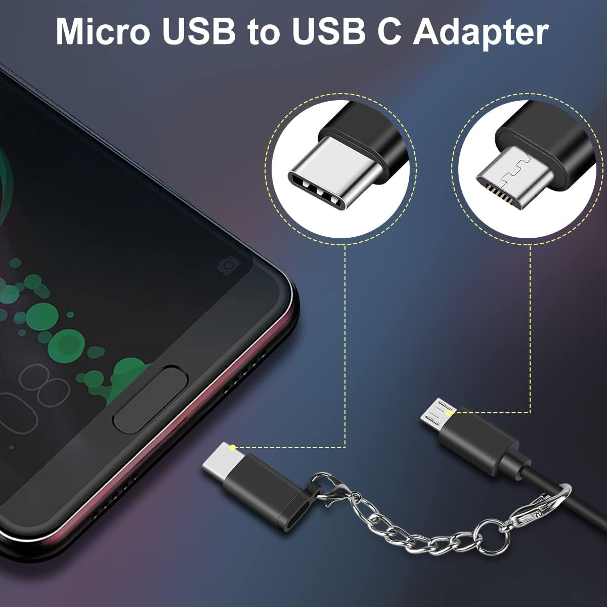 USB C Adapter 4Pack Micro USB to USB C Adapter USB C to USB-A USB C to USB Converter Type C Adapter OTG USB Type C Adapter Portable Key Fob for Huawei Mate Galaxy LG