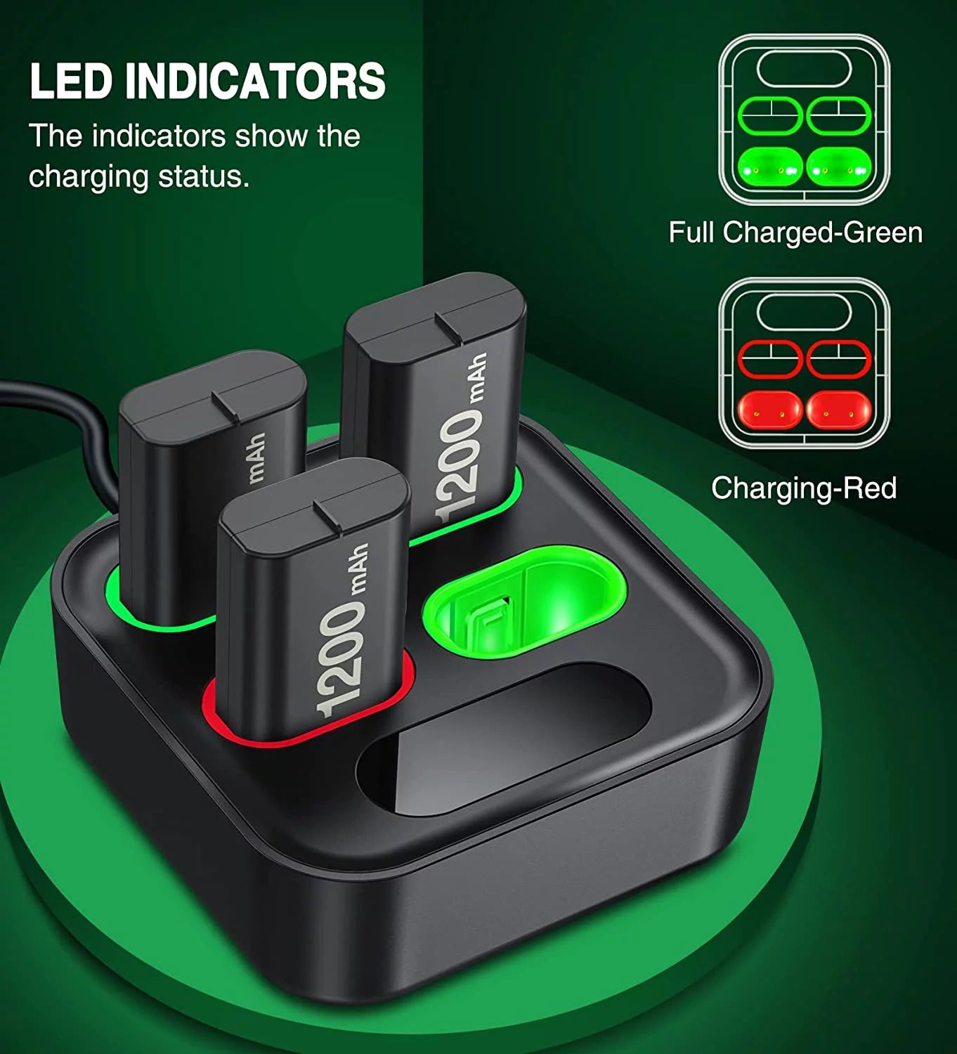 Xbox Controller Battery Pack and Charger, 4 X 1200 Mah(2800Mwh), Black